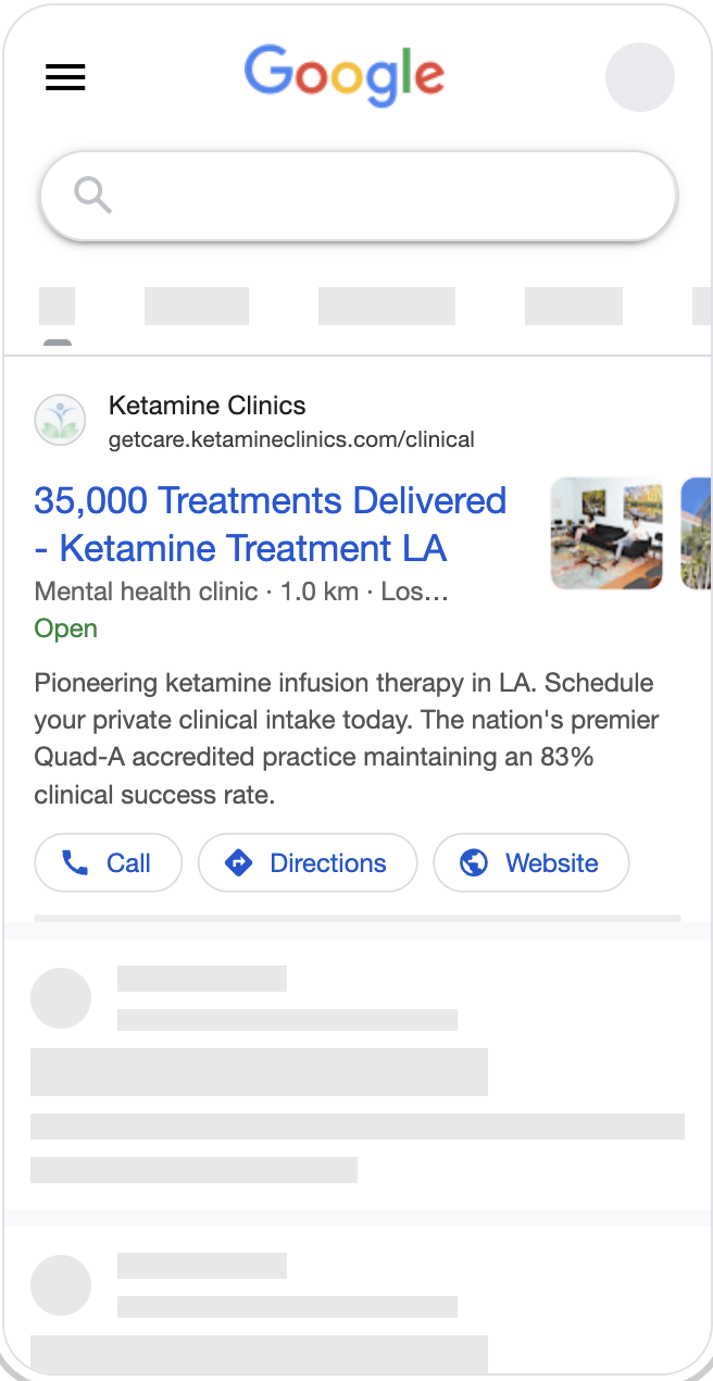 Google search ad for a behavioral health practice